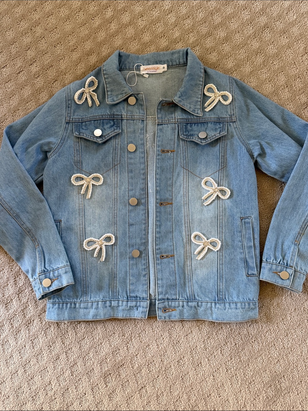 Peel rhinestone bows embellishmed stonewashed denim jean jacket girls 12